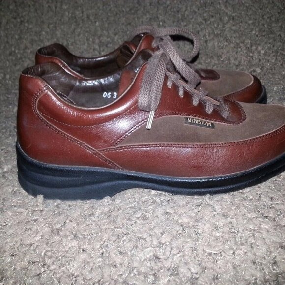 MEPHISTO-Brown Leather & Suede Walking Shoes-Sneakers-SZ 6.5-Excellent - Picture 4 of 8